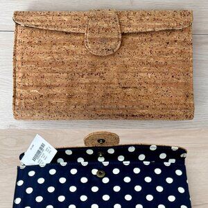 NWT J. Crew Cork Envelope-Style Clutch Wallet w/ Polka Dot Lining / Preppy Chic